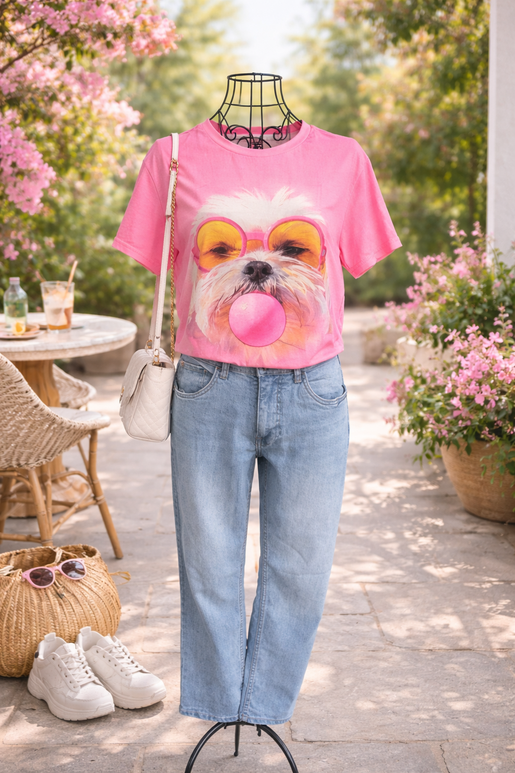 T-Shirt mit Hunde-Print in Pink