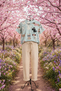 Kurzarm Pullover mit Hunde-Motiv Hellblau