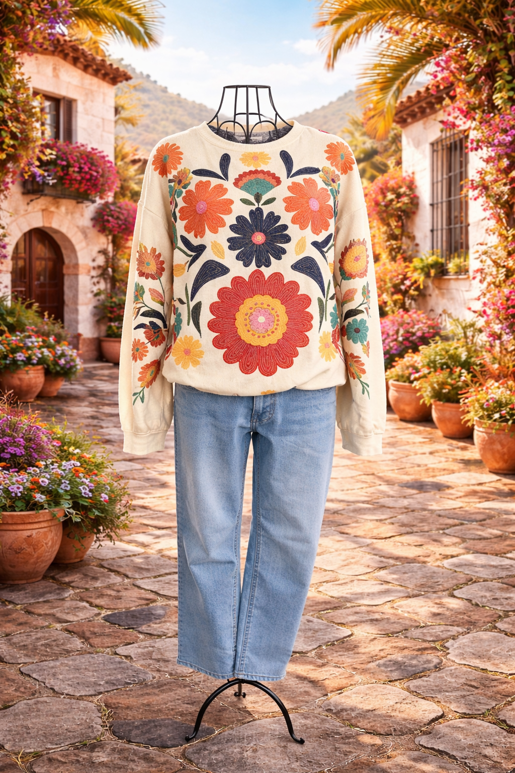 Pullover „Boho Bloom“ – Bunter Statement Pullover mit Blumenprint