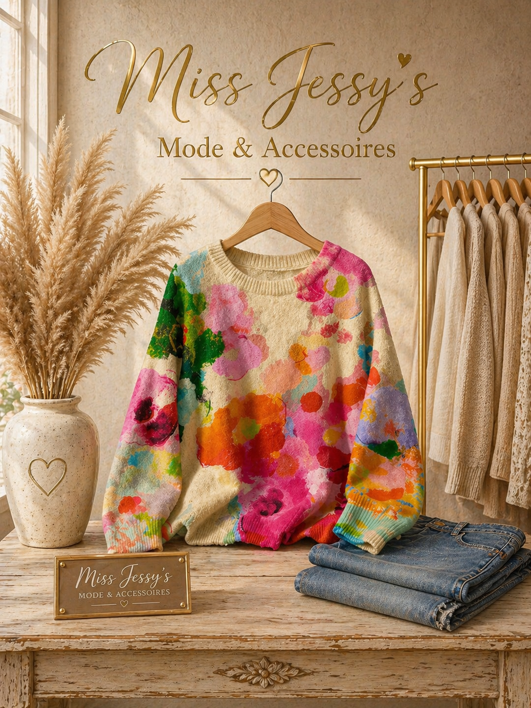 Pullover „Color Splash“ – Bunter Pullover mit Aquarell-Blumen