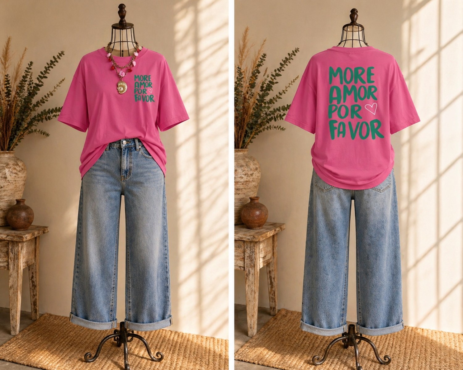 T-Shirt „More Amor Por Favor“ – Pinkes Shirt mit Rückenprint