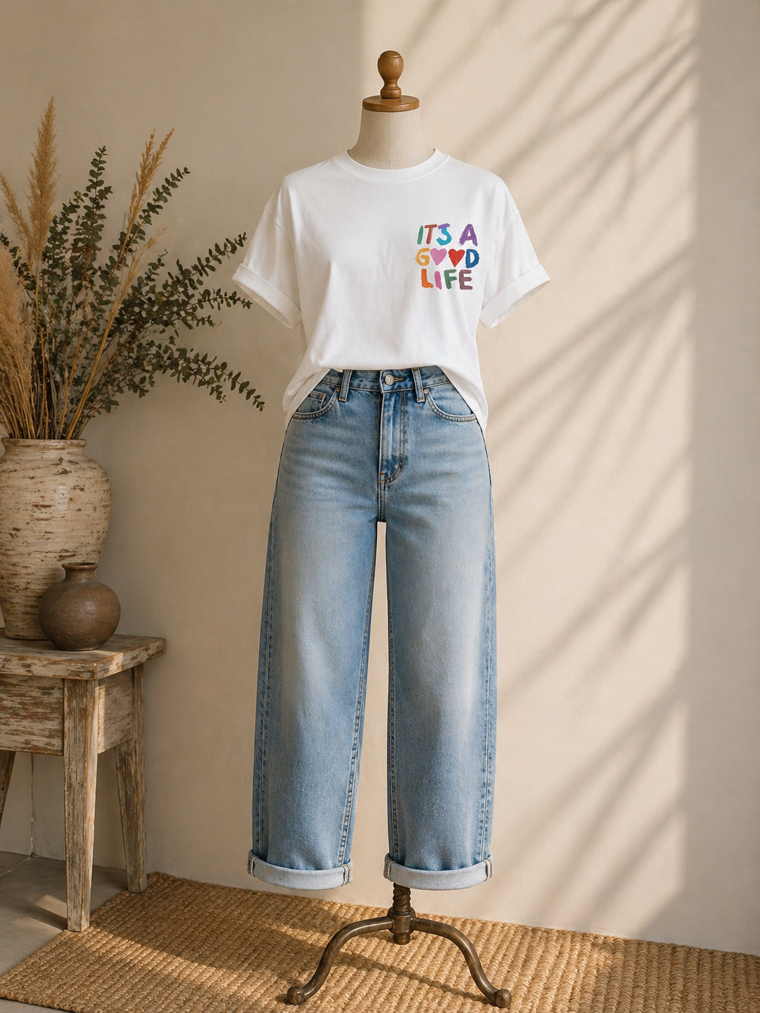 T-Shirt „It’s a Good Life“ – Weißes Shirt mit Rückenprint