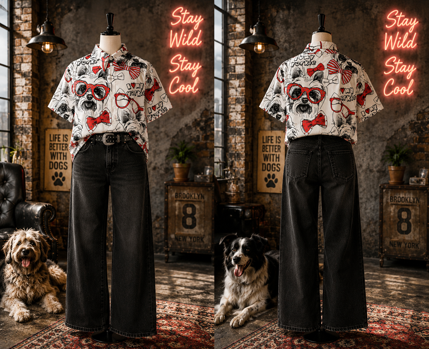Cool Dog Hemd – Schwarz/Weiß mit roten Details