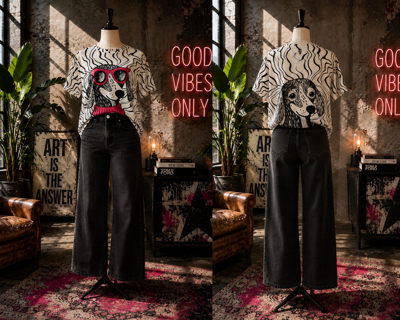 Cool Dog-Shirt – Schwarz/Weiß mit roten Details