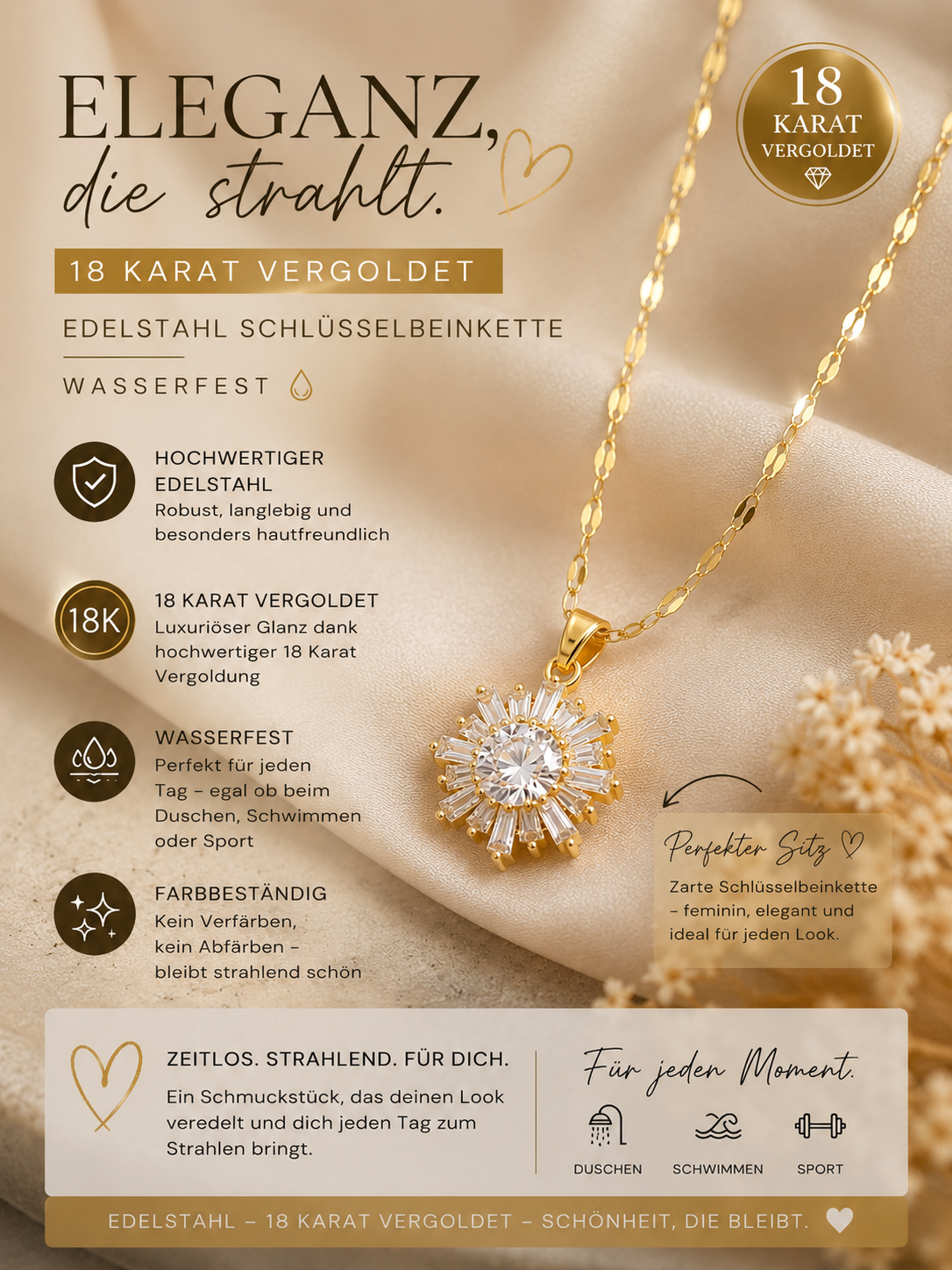18K vergoldete Schlüsselbeinkette „Golden Shine“