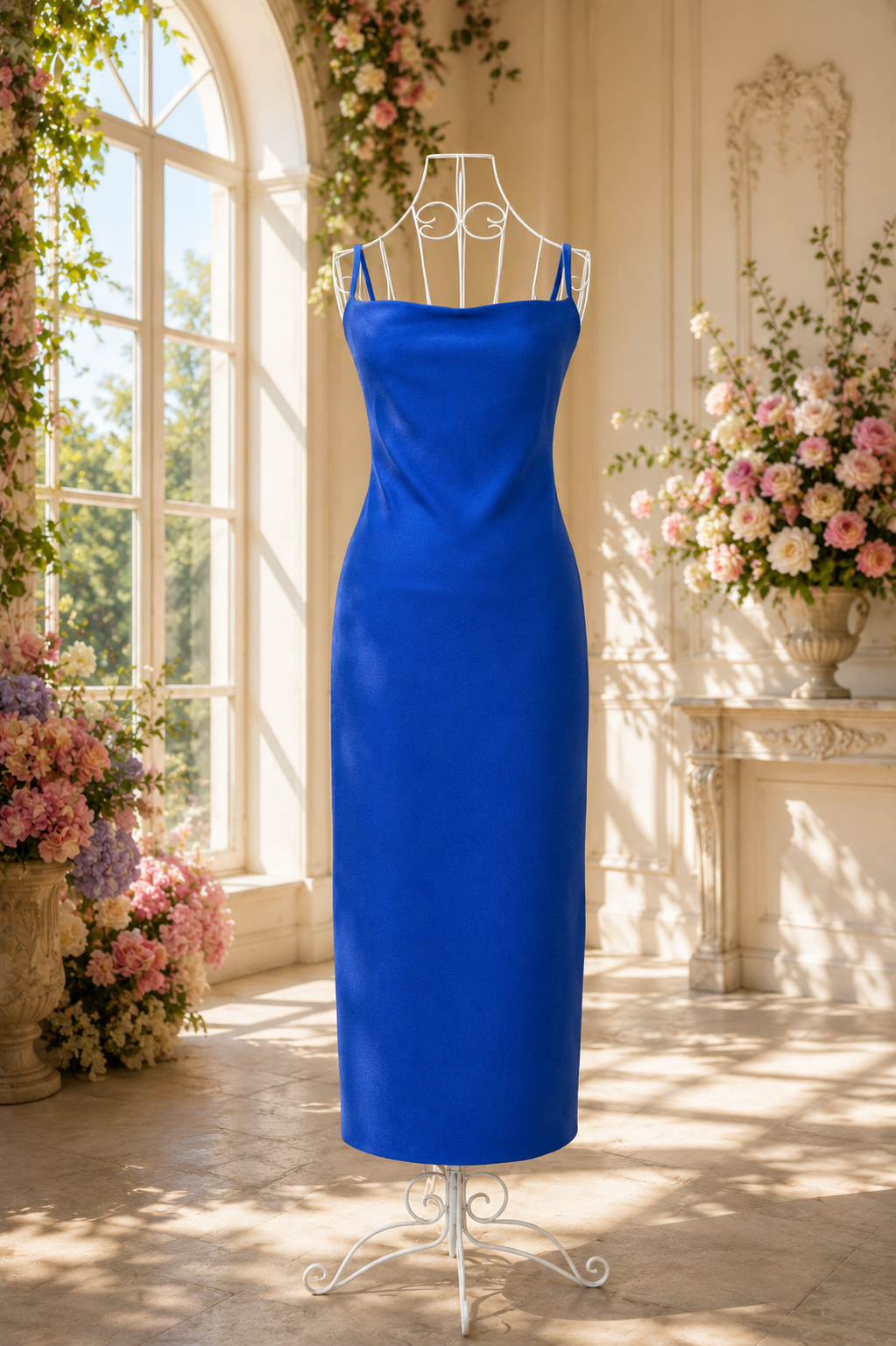 Figurbetontes Midikleid in Royalblau