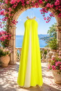 Fließendes Maxikleid in Neon-Gelb mit Kettendetail