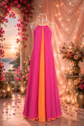 Fließendes Maxikleid in Orange-Pink mit Kettendetail