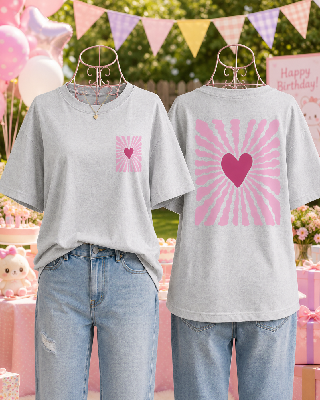 Happy Heart Shirt in Hellgrau