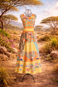 Maxikleid mit Zebra-Print und buntem Muster