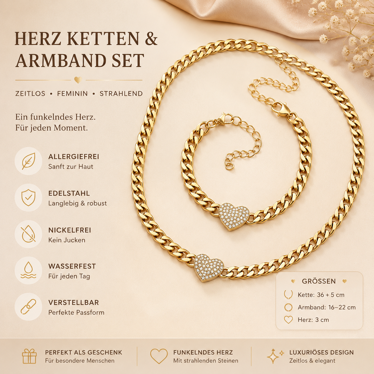 Herz Schmuckset aus Edelstahl