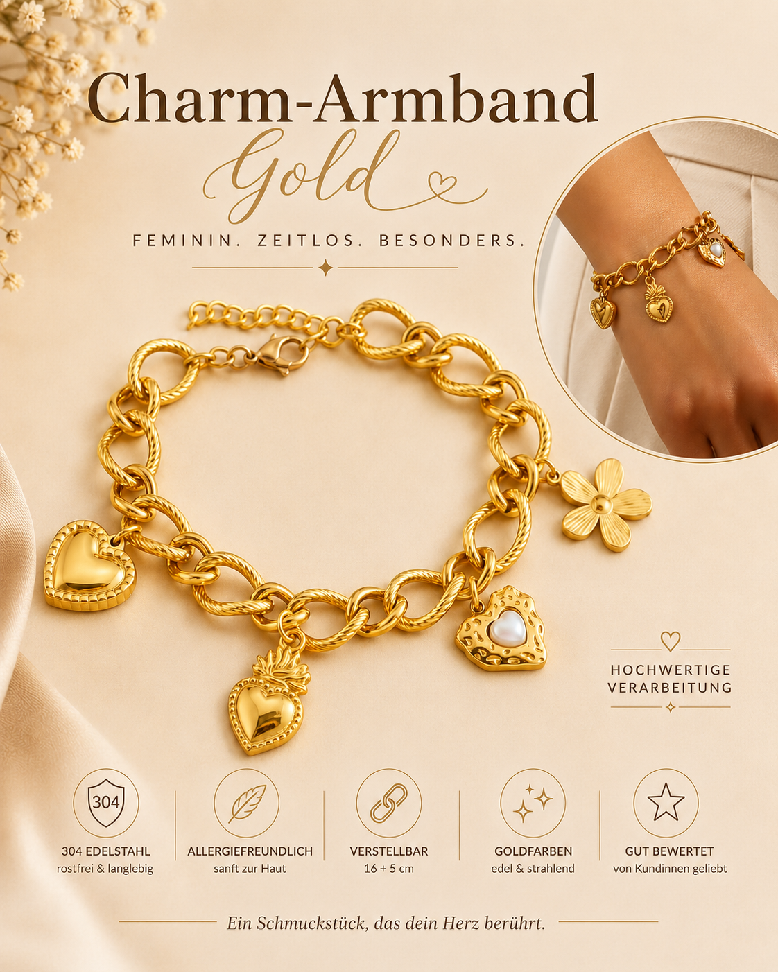 Goldenes Charm-Armband
