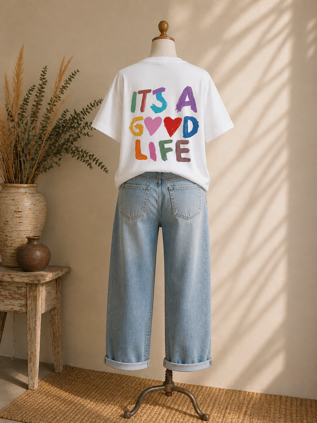 T-Shirt „It’s a Good Life“ – Weißes Shirt mit Rückenprint
